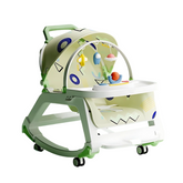 Comfortable Baby Bouncer Swing Chair with Adjustable Backrest, Canopy, and Wheels – Portable Manual Rocker with Storage & Hanging Toys